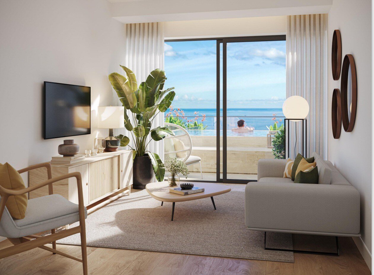 Show home living room with sea view