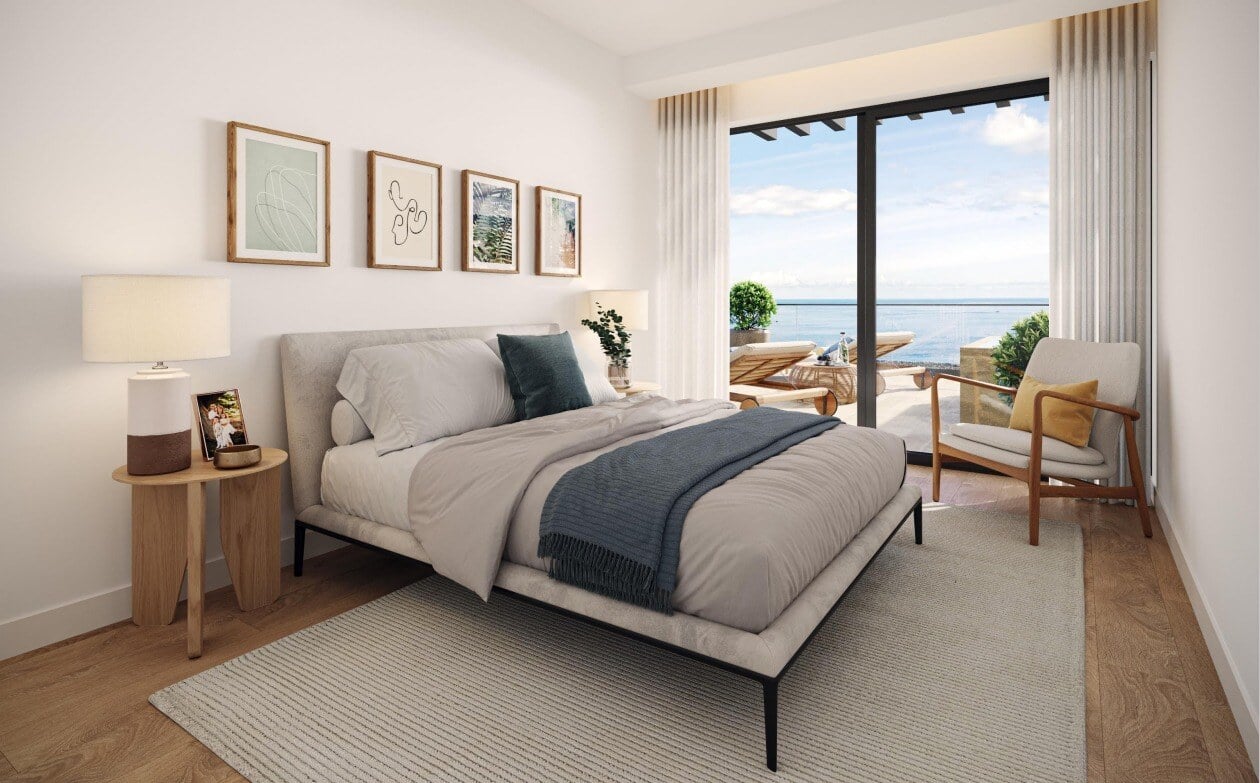 Show home bedroom with sea view