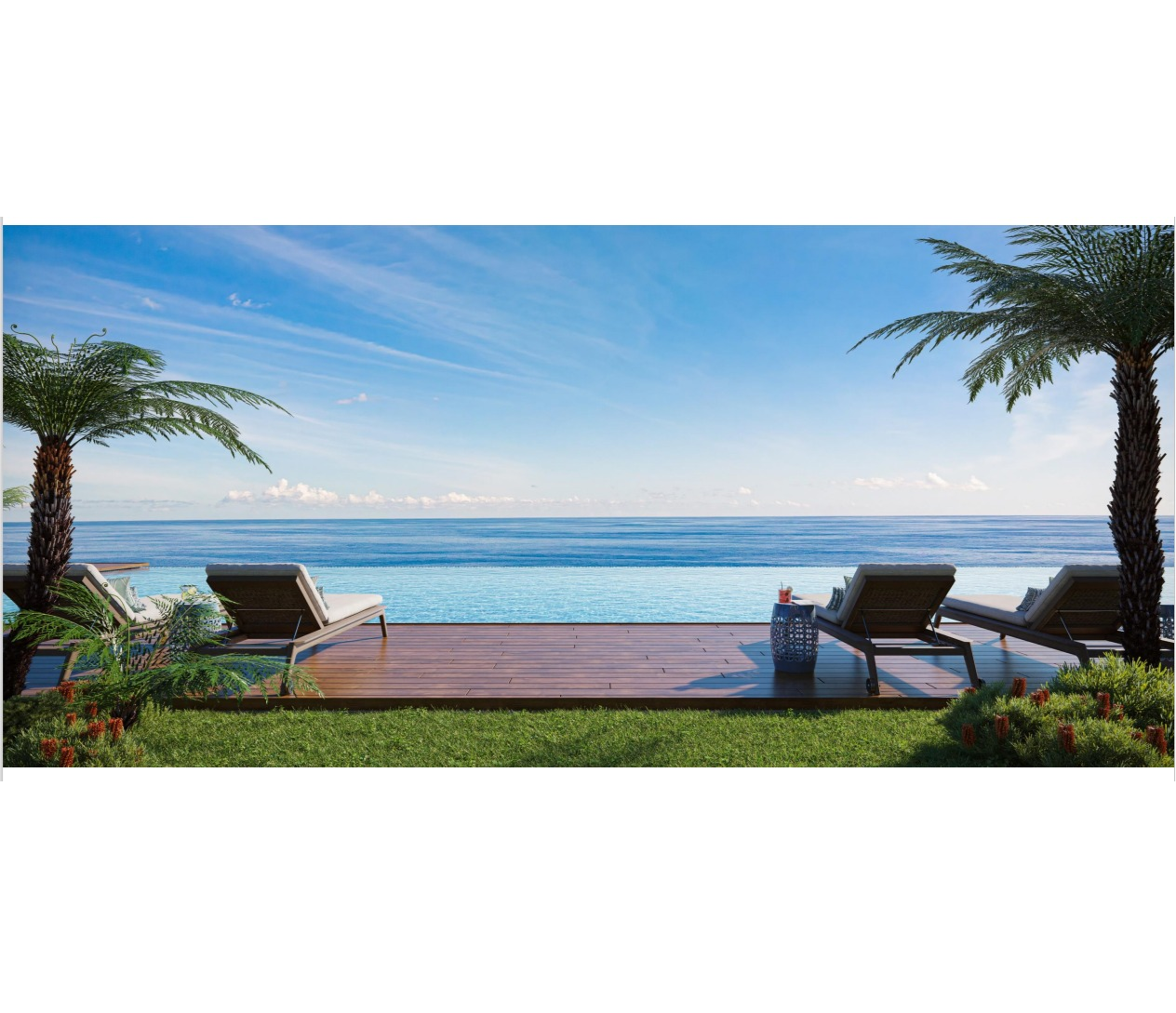 Pool deck and infinity pool with sea view