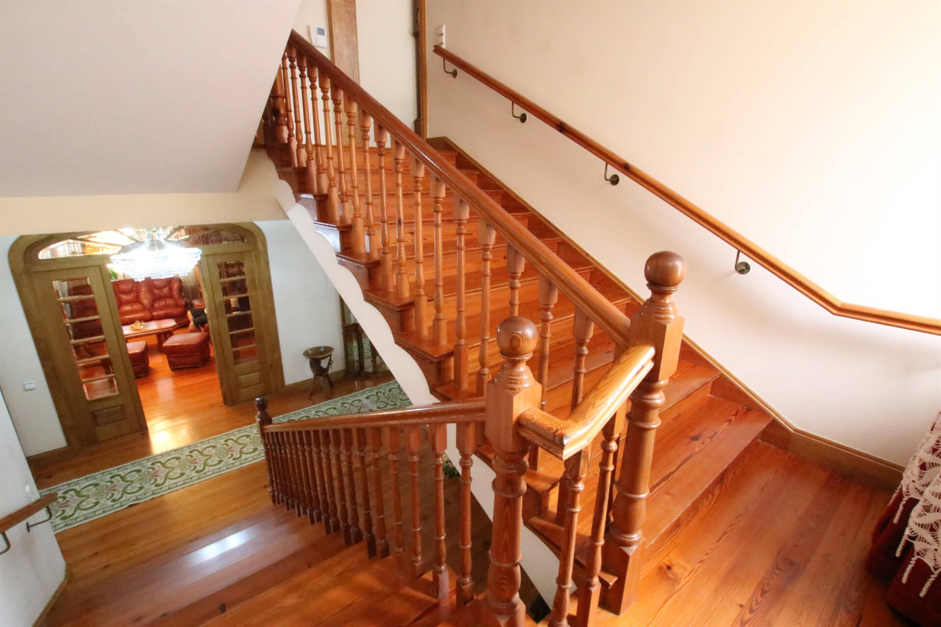 a wooden stair case 